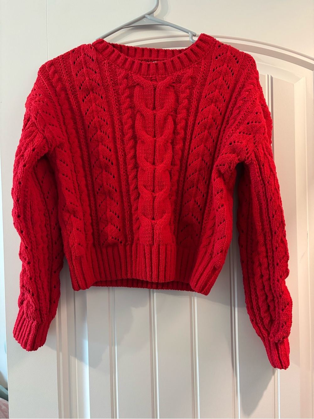 Pink Rose Vibrant Red Cable Knit Crewneck Sweater